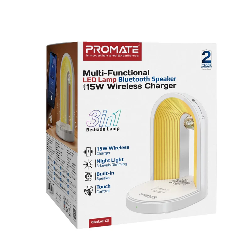 Promate Globe Qi Multi-Functional LED Lamp Bluetooth Speaker with 15W Wireless Charger Promate Globe Qi Multi-Functional LED Lamp Bluetooth Speaker with 15W Wireless Charger
